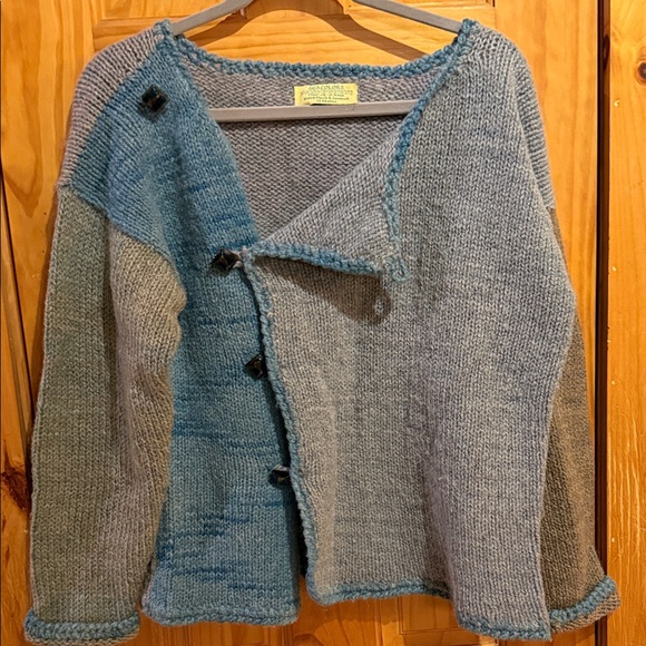 Seacolors One of a Kind Two-Tone Knit Cardigan. Hand Dyed & Loomed in Maine, - Picture 2 of 11